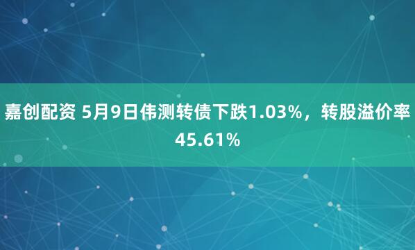 嘉创配资 5月9日伟测转债下跌1.03%，转股溢价率45.61%