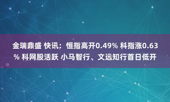 金瑞鼎盛 快讯：恒指高开0.49% 科指涨0.63% 科网股活跃 小马智行、文远知行首日低开