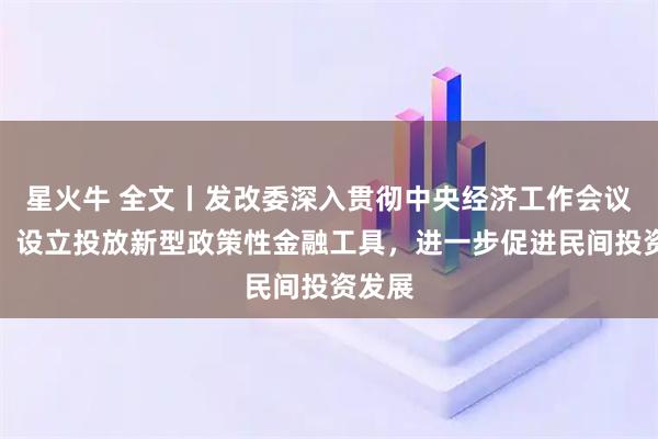 星火牛 全文丨发改委深入贯彻中央经济工作会议精神：设立投放新型政策性金融工具，进一步促进民间投资发展